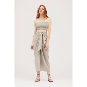 Women’s Tie-Front Wrap Skirt – Midi Length, Neutral Taupe